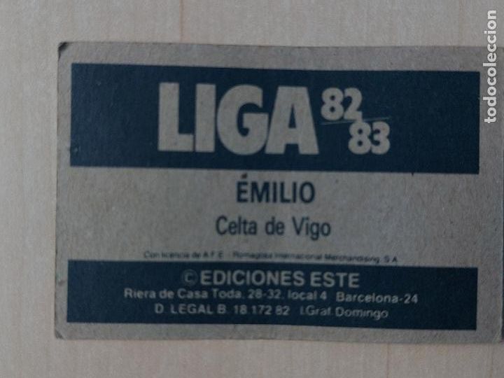 Cromos de f&uacute;tbol: EDICIONES ESTE 82 83 - EMILIO - CROMO - REAL CELTA DE VIGO - Foto 2