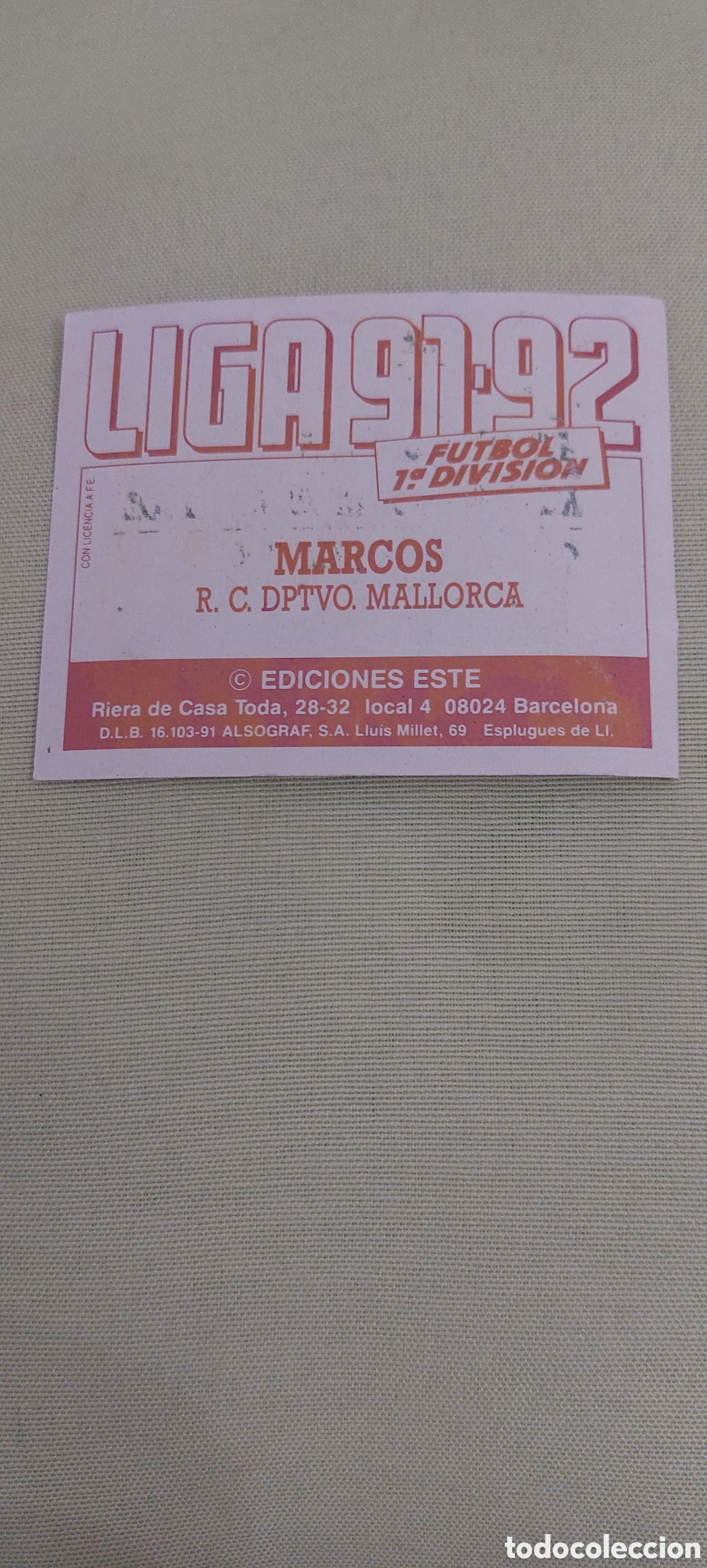 Cromos de f&uacute;tbol: Marcos baja mallorca 91/92 - Foto 2