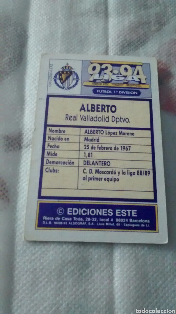 Cromos de f&uacute;tbol: 1993 93 94 ESTE ALBERTO - Foto 2