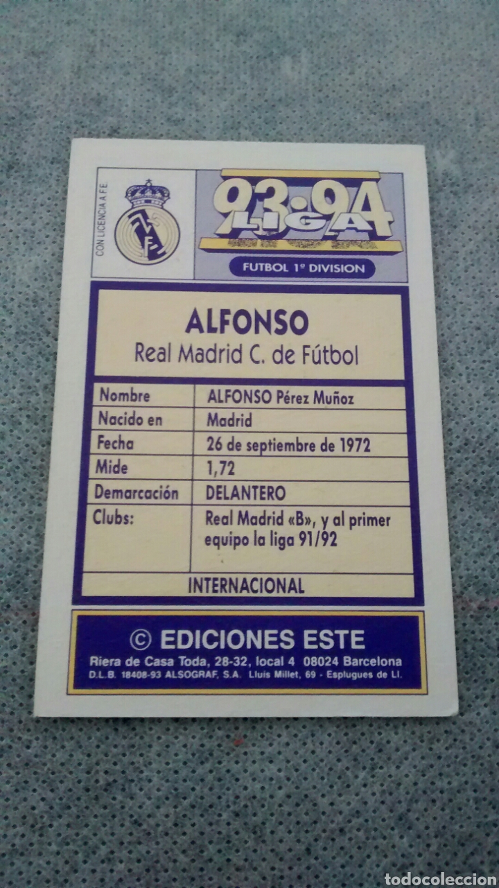 Cromos de f&uacute;tbol: 1993 93 94 ESTE ALFONSO - Foto 2