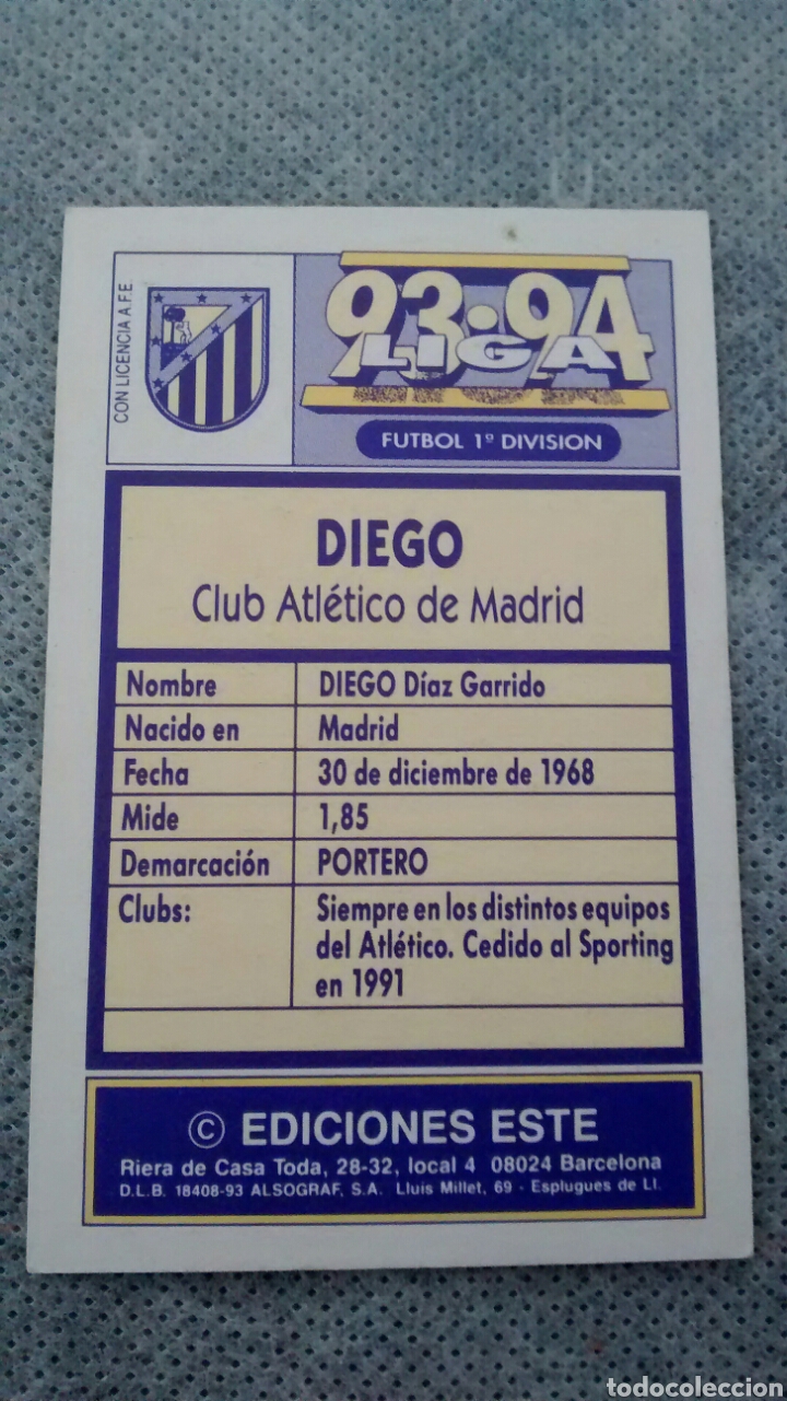 Cromos de f&uacute;tbol: 1993 93 94 ESTE DIEGO - Foto 2