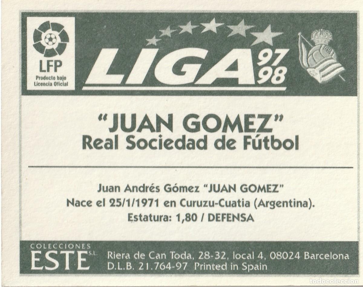 Cromos de f&uacute;tbol: ESTE 97-98 JUAN G&Oacute;MEZ. NUNCA PEGADO. - Foto 2