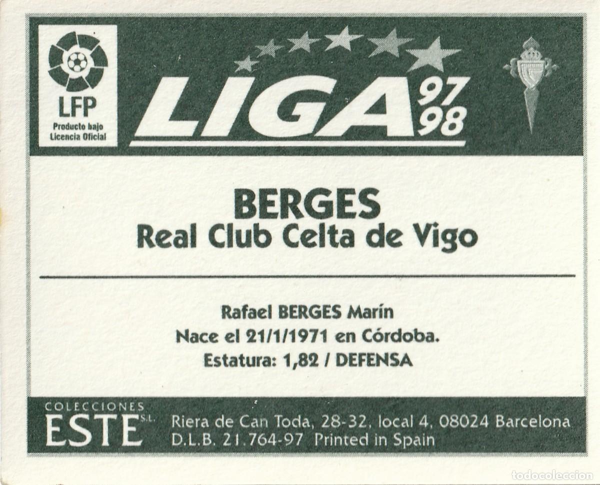 Cromos de f&uacute;tbol: ESTE 97-98 BERGES. NUNCA PEGADO. - Foto 2