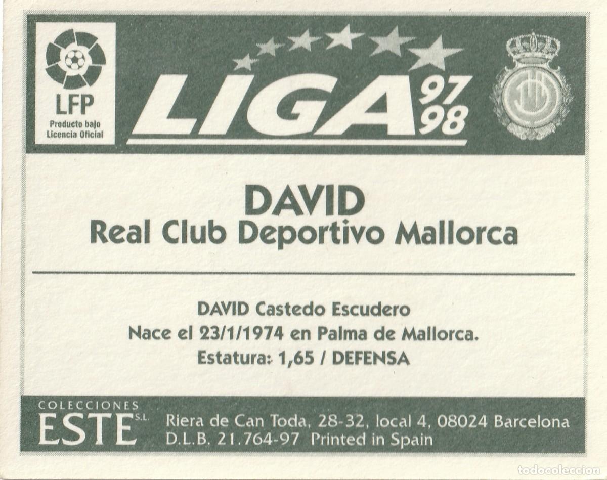 Cromos de f&uacute;tbol: ESTE 97-98 DAVID. NUNCA PEGADO. - Foto 2