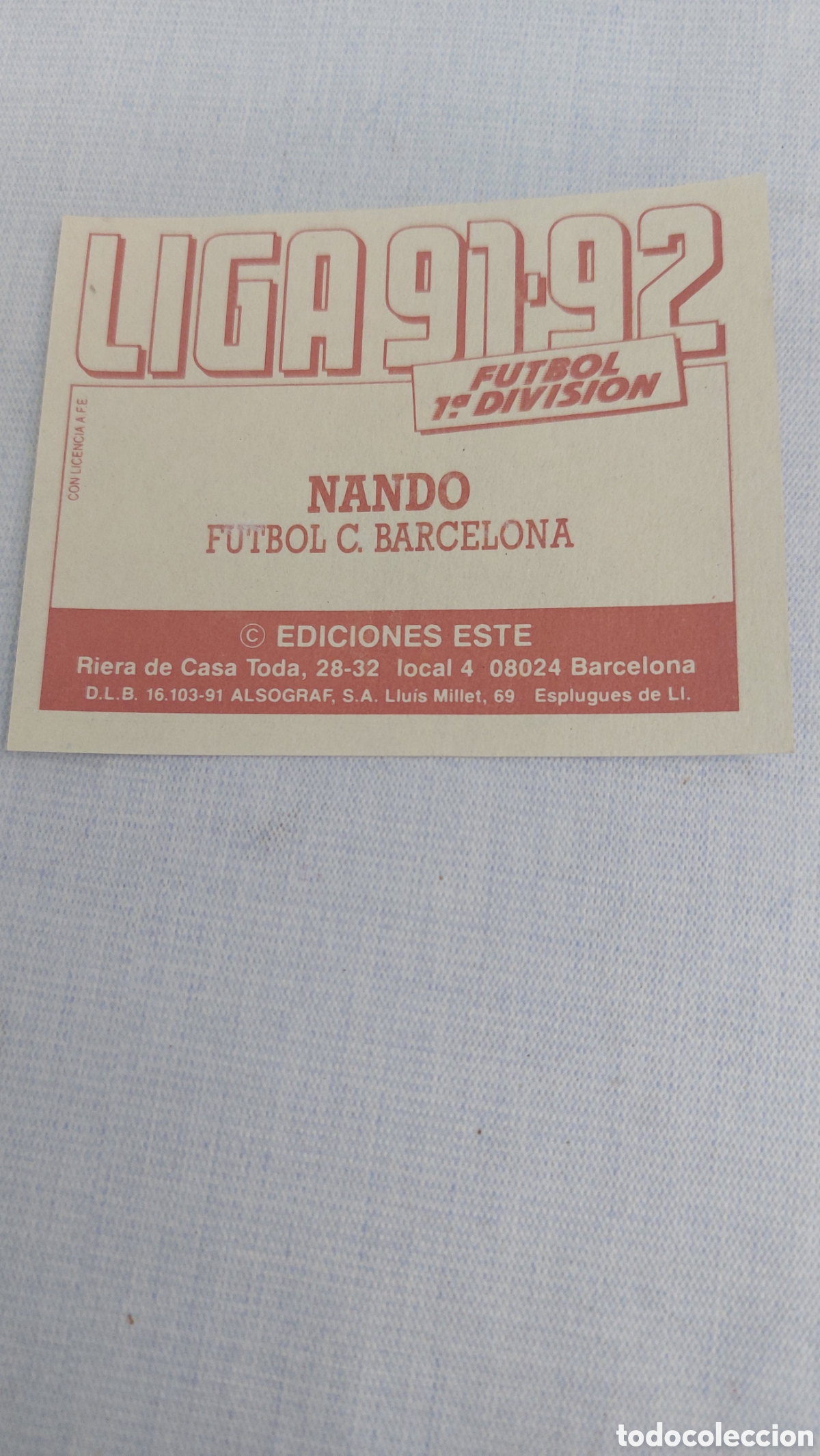 Cromos de f&uacute;tbol: Nando barcelona 91/92 - Foto 2