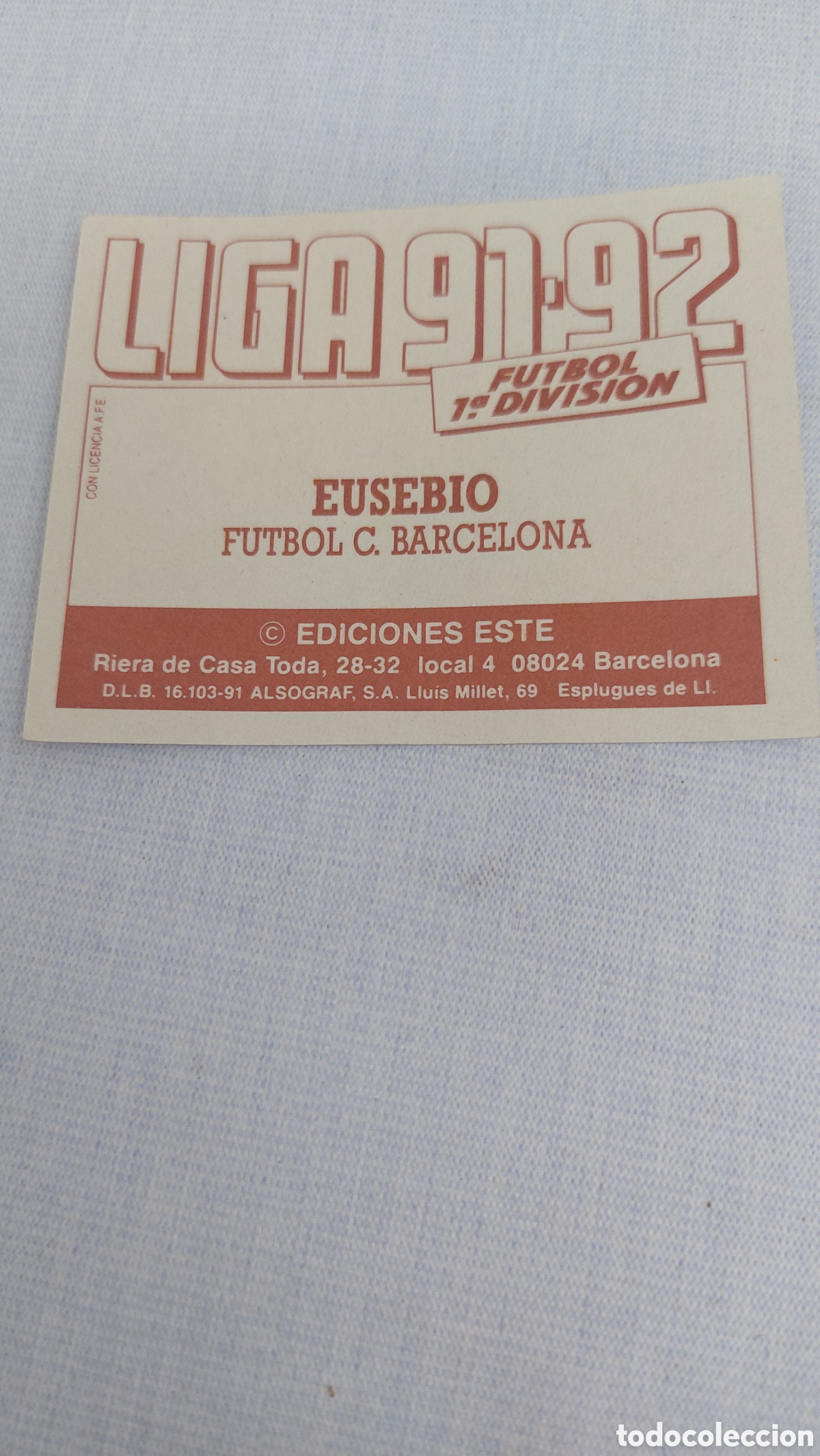 Cromos de f&uacute;tbol: Eusebio barcelona 91/92 - Foto 2