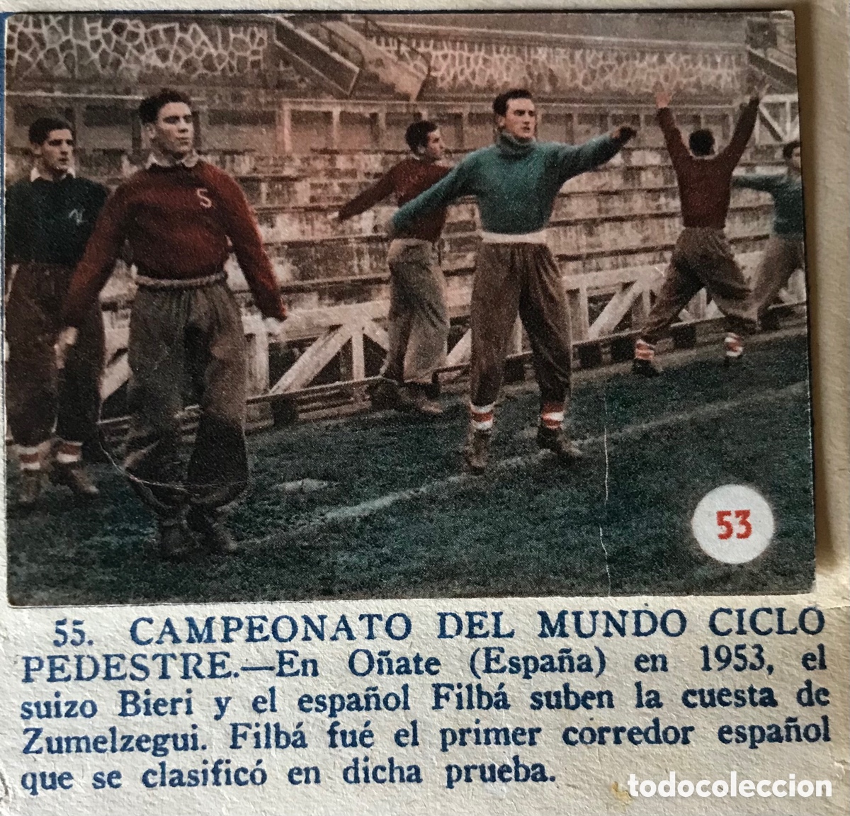 Fu&szlig;ball-Sticker: Cromo f&uacute;tbol entrenamiento Ath Bilbao San Mam&eacute;s. &Aacute;lbum escenas deportivas 1953