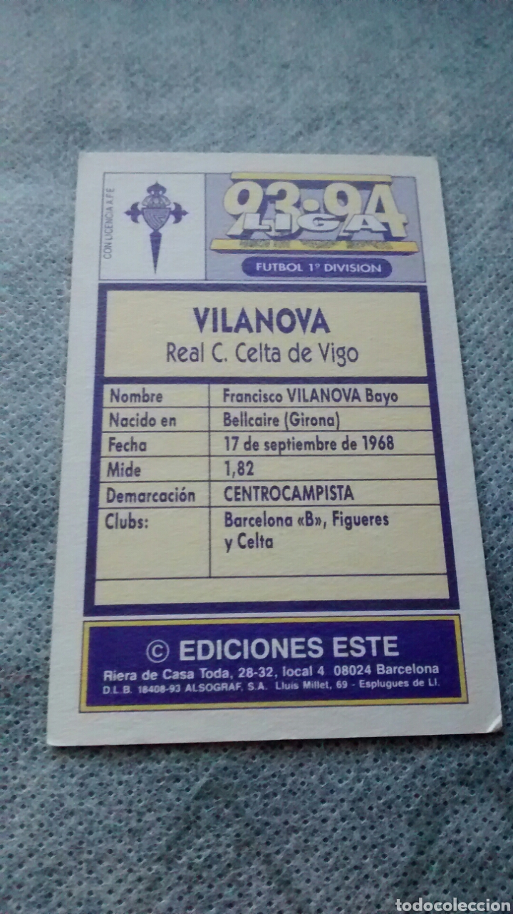 Cromos de f&uacute;tbol: 1993 93 94 ESTE VILANOVA