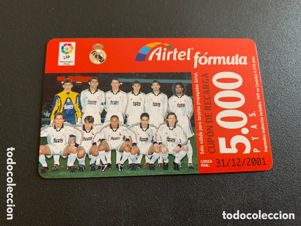 Cromos de f&uacute;tbol: Alineaci&oacute;n. REAL MADRID. ANTIGUA TARJETA TELEF&Oacute;NICA de AIRTEL