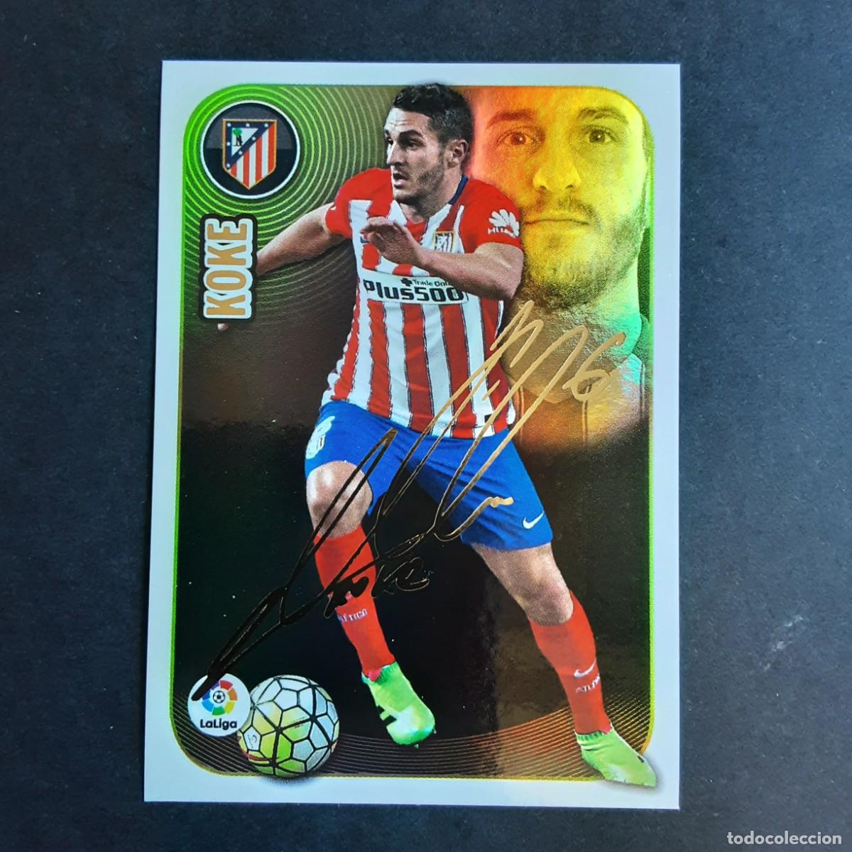 Cromos de f&uacute;tbol: CROMO LIGA 2016 2017 ESTE PANINI SERIE ORO N&ordm;9 KOKE-AT.MADRID LOGO VIEJO REDONDO NUNCA PEGADO