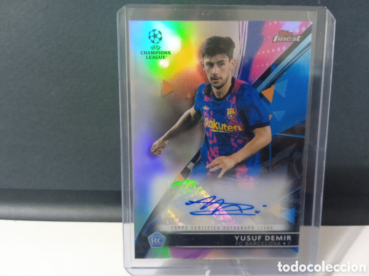 Cartes &agrave; collectionner de Football: ✍️ auto rookie Yusuf Demir Refractor Topps Finest Chrome UEFA F&uacute;tbol Barcelona Autografo firmado