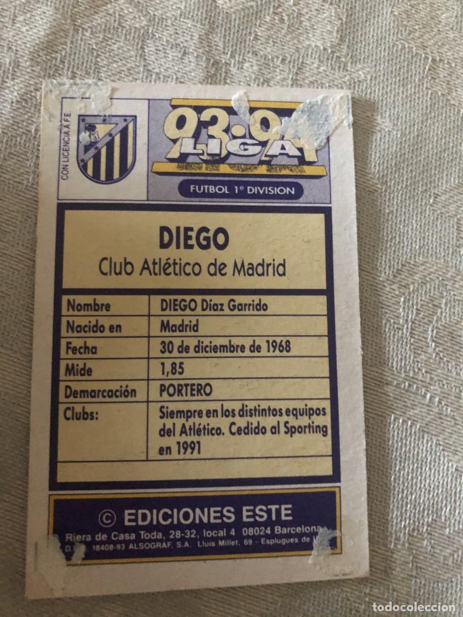 Cromos de f&uacute;tbol: DIEGO AT MADRID EDICIONES ESTE 1993-1994 93 - Foto 2