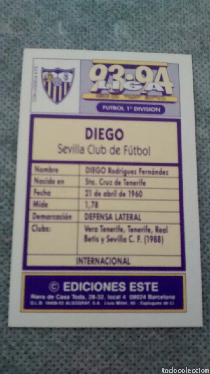 Cromos de f&uacute;tbol: 1993 93 94 ESTE DIEGO - Foto 2