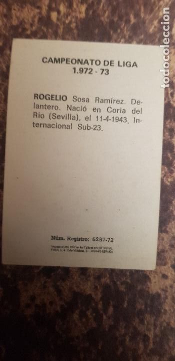 Cromos de f&uacute;tbol: ROGELIO - Foto 2