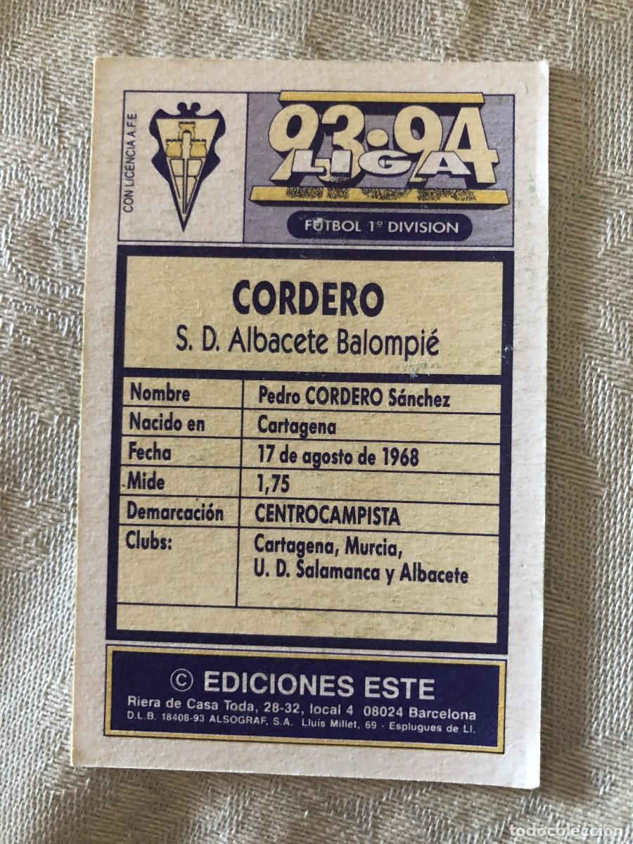 Cromos de f&uacute;tbol: CORDERO ALBACETE ESTE 93-94 - Foto 2