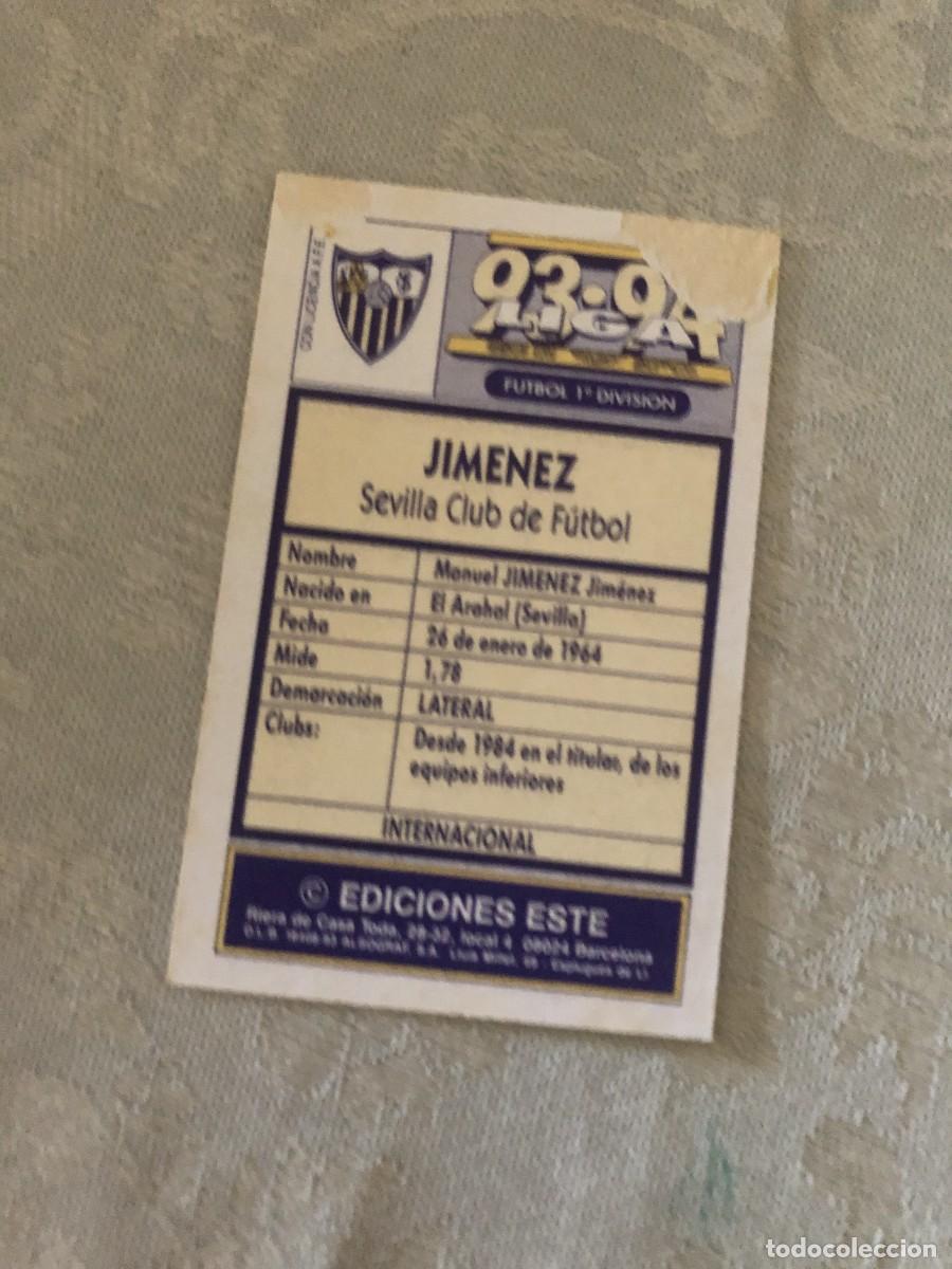 Cromos de f&uacute;tbol: JIM&Eacute;NEZ SEVILLA ESTE 93 94 1993 1994 - Foto 2