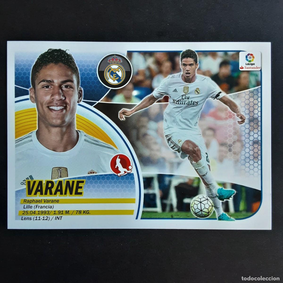 Cromos de f&uacute;tbol: CROMO LIGA 2016 2017 ESTE PANINI N&ordm;6A VARANE-REAL MADRID LOGO SANTANDER NUNCA PEGADO