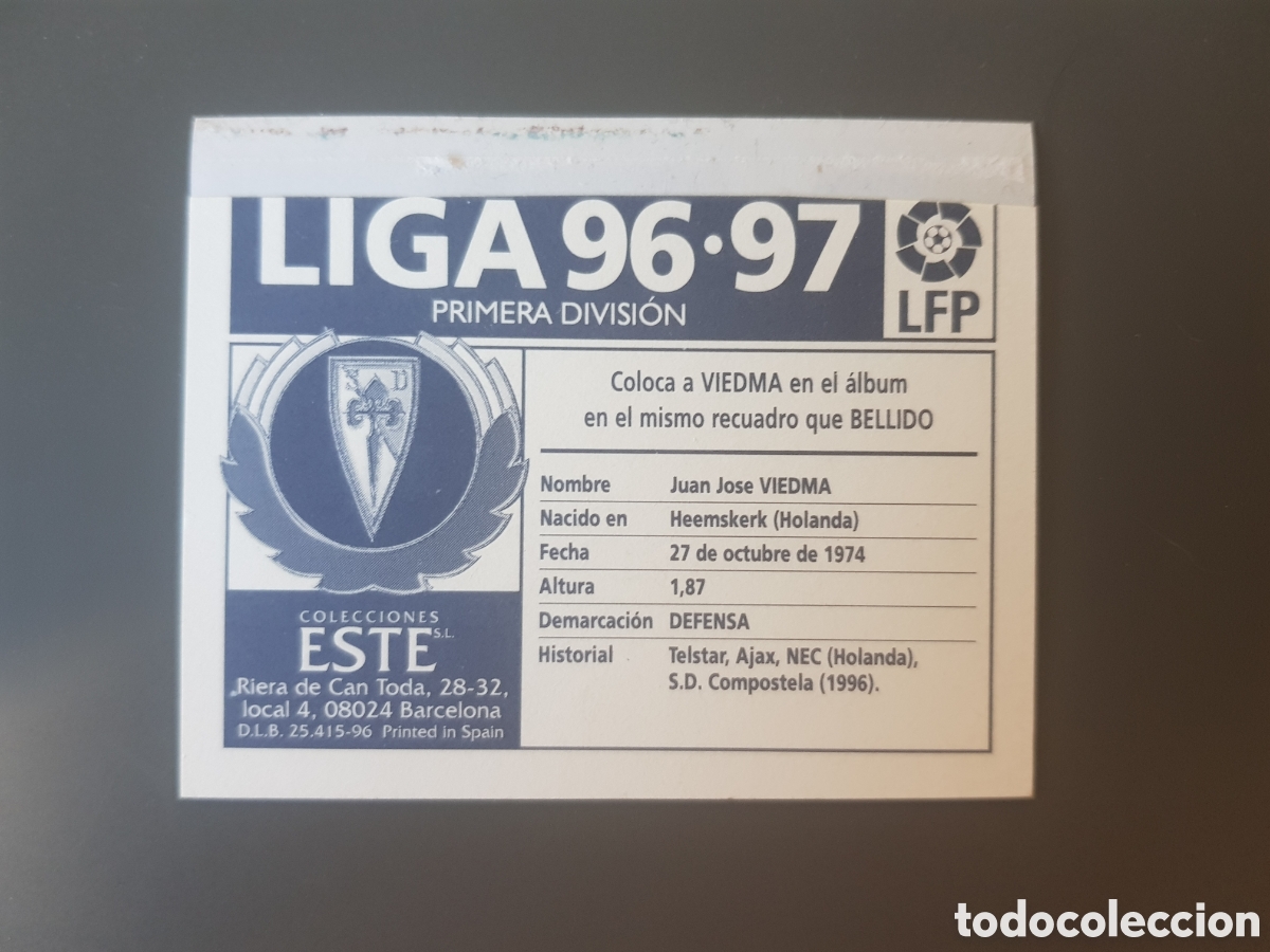 Cromos de f&uacute;tbol: VIEDMA Coloca (ventanilla) Compostela Ediciones Este Liga 96 97 - Foto 2