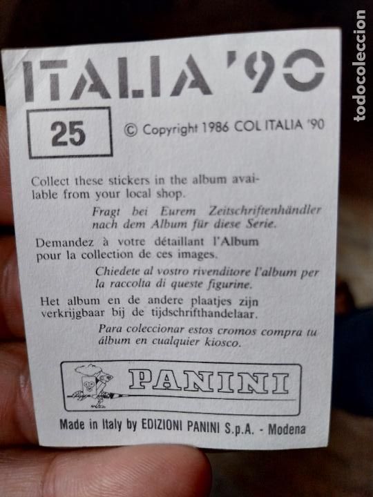 Figurine di Calcio: TRASERA DEL CROMO N&ordm; 25 PANINI ITALIA 90 NO TIENE FRONTAL SOLO DORSO SIN CROMO