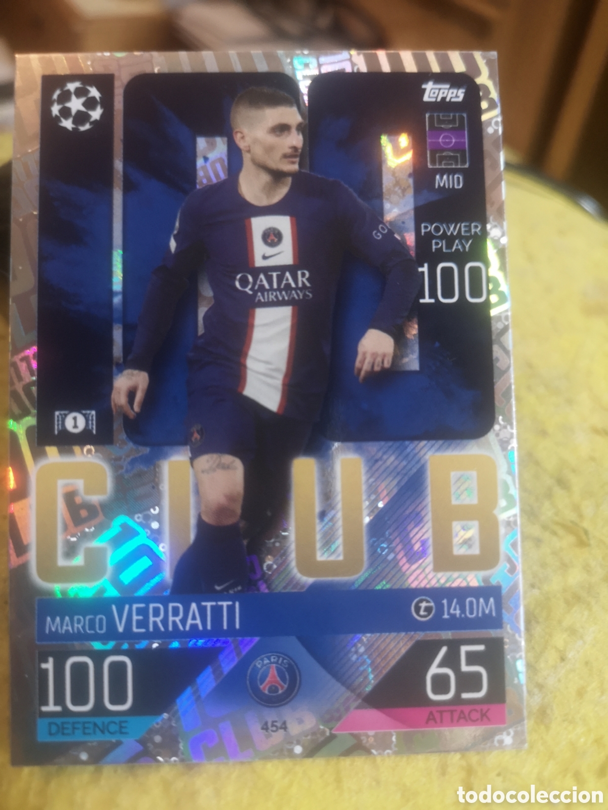 Cromos de f&uacute;tbol: TOPPS MATCH ATTAX 2022 2023 100 CLUB CHAMPIONS MARCO VERRATTI 454 PARIS SAINT GERMAIN
