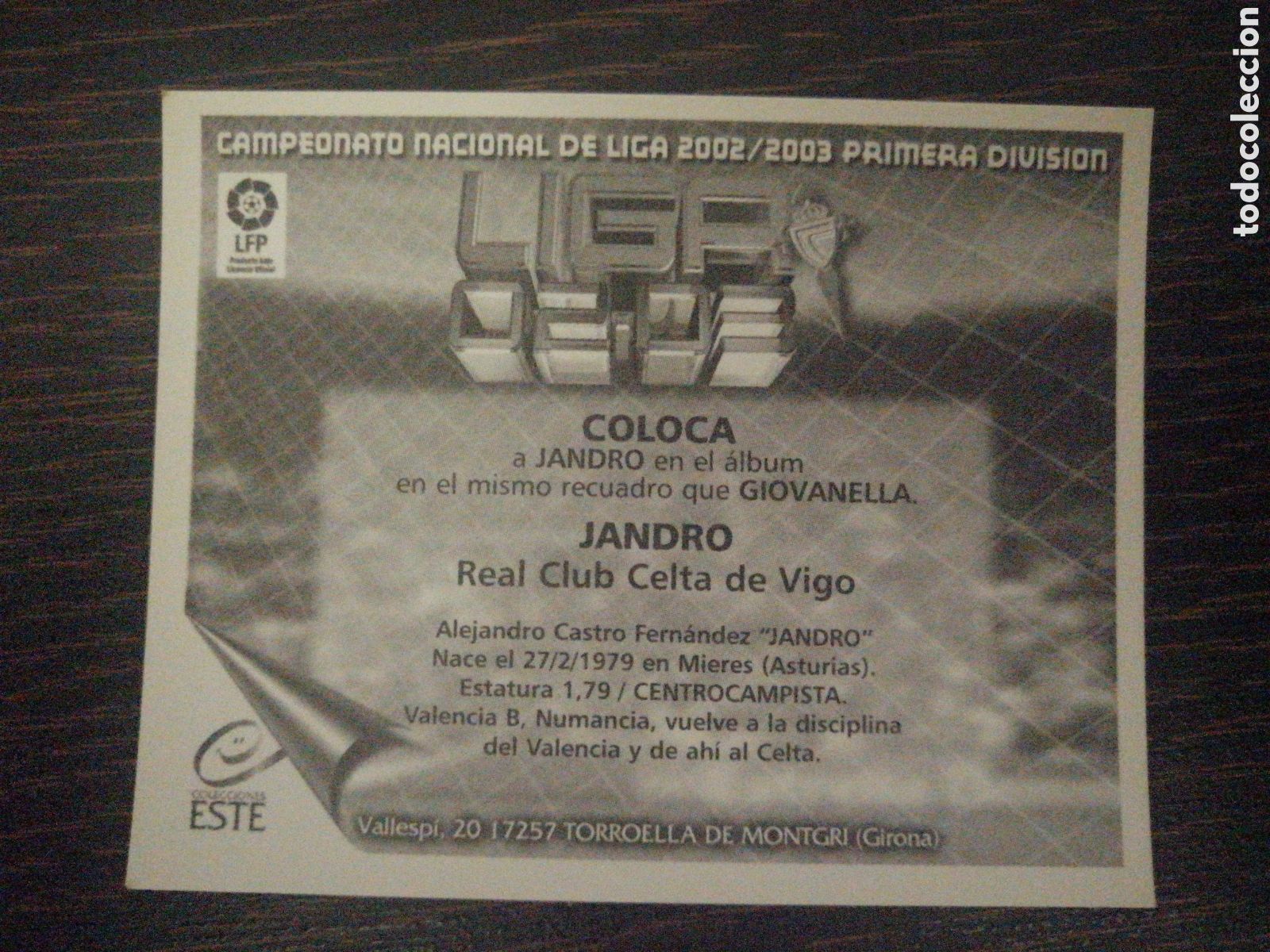 Cromos de f&uacute;tbol: Jandro Ediciones Este 2002-2003 Celta coloca - Foto 2