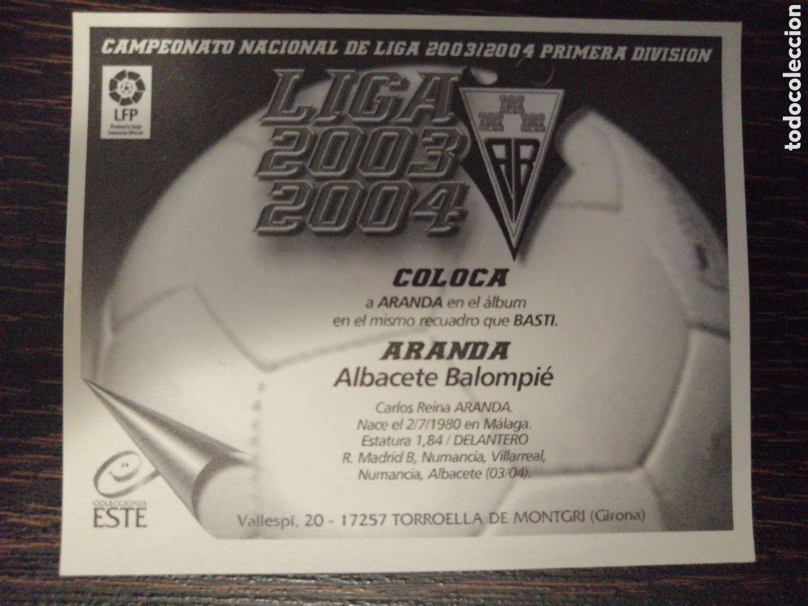 Cromos de f&uacute;tbol: Aranda Albacete coloca Ediciones Este 2003-2004 - Foto 2