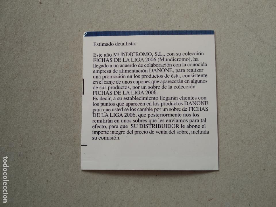 Cromos de f&uacute;tbol: CUPON TARJETA FICHAS DE LA LIGA 05-06 MUNDICROMO PROMOCI&Oacute;N DANET DANONE 2005-2006