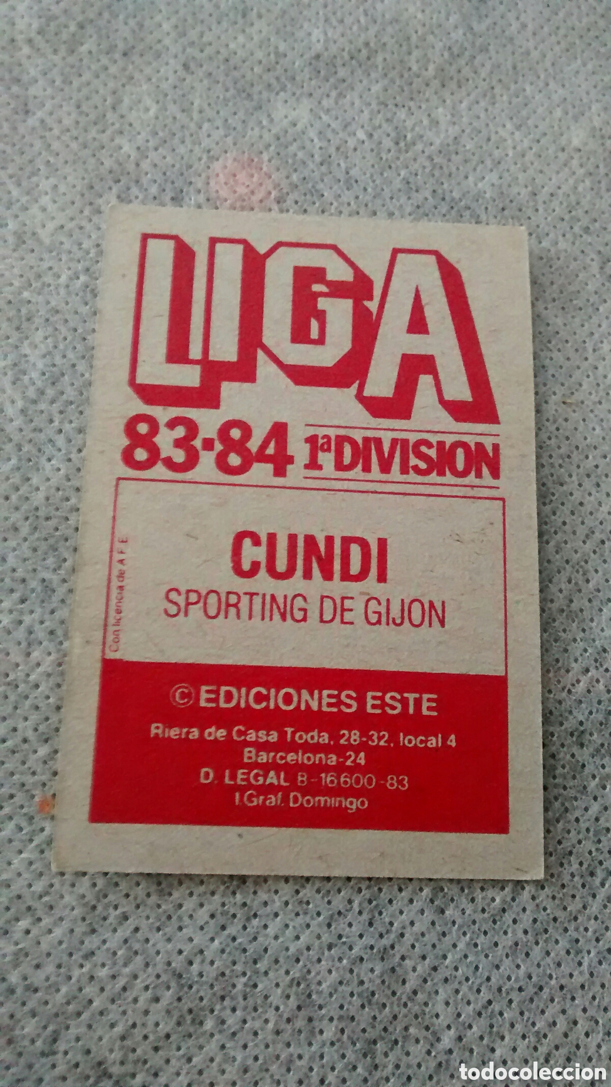Cromos de f&uacute;tbol: CUNDI ESTE 83 84 - Foto 2