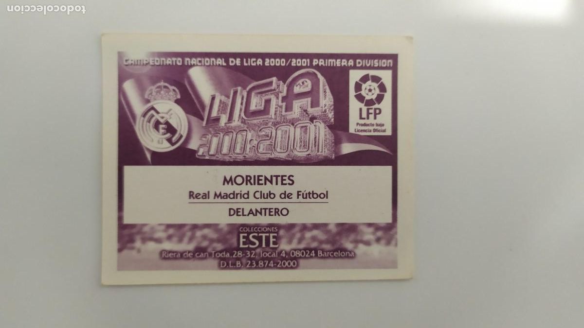 Cromos de f&uacute;tbol: MORIENTES REAL MADRID.2000-2001.EDICIONES ESTE. NUNCA PEGADO - Foto 2