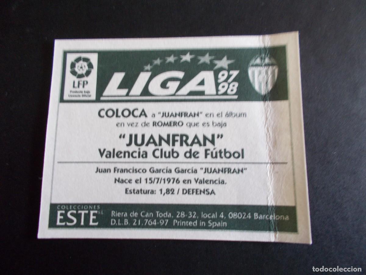 Cromos de f&uacute;tbol: ESTE 97-98 COLOCA JUANFRAN VALENCIA VENTANILLA CON TODA LA TRASERA - Foto 2