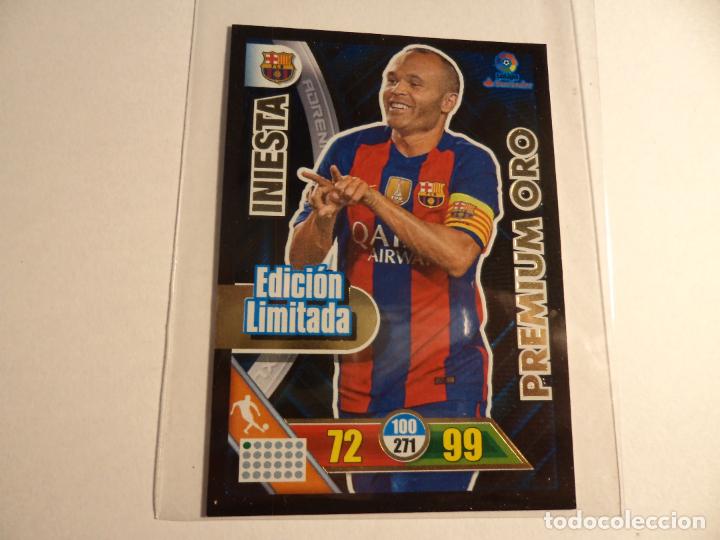 Football Stickers: Adrenalyn. 2016 207 16 17 Iniesta. Premium oro. Edici&oacute;n limitada. (Ref. 459).