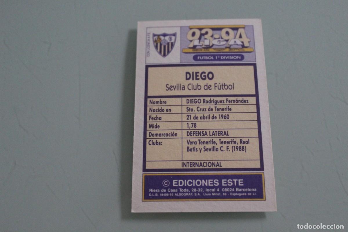 Cromos de f&uacute;tbol: ESTE 93 94 DIEGO SIN PEGAR - Foto 2