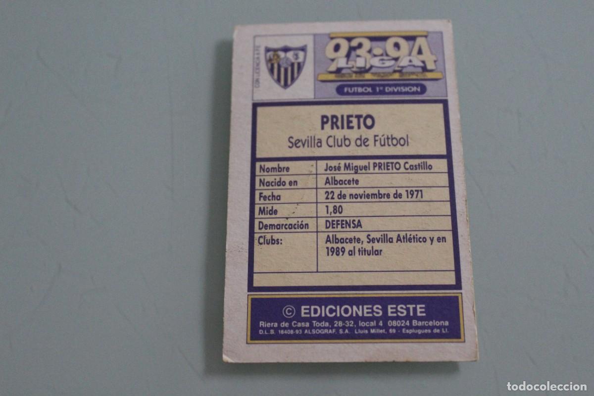 Cromos de f&uacute;tbol: ESTE 93 94 PRIETO SIN PEGAR - Foto 2