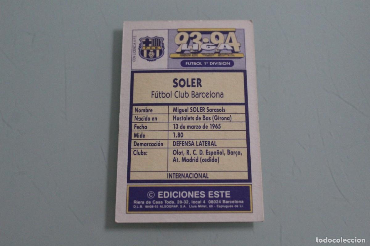 Cromos de f&uacute;tbol: ESTE 93 94 SOLER BAJA SIN PEGAR - Foto 2