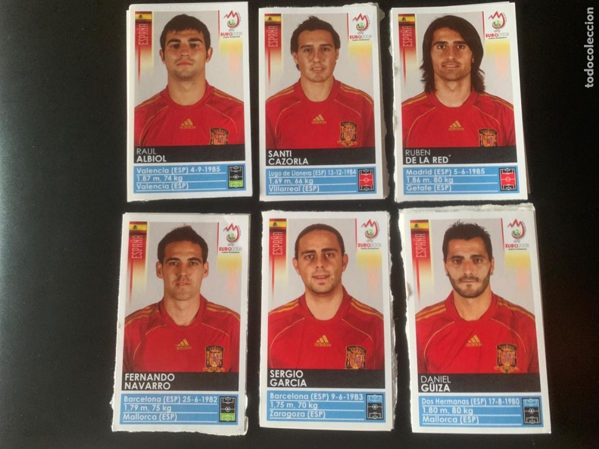 Fu&szlig;ball-Sticker: Panini Euro 2008.Espa&ntilde;a.Lote de 6 cromos (AMPLIACI&Oacute;N).