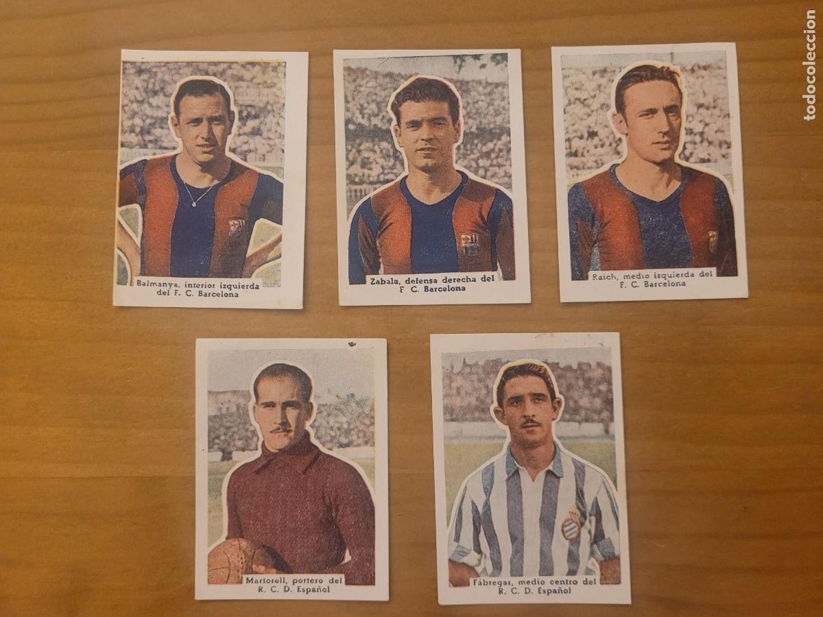 Cromos de f&uacute;tbol: CINCO CROMOS DE F&Uacute;TBOL NUEVOS, A&Ntilde;OS 40, ED. DESCONOCIDA.