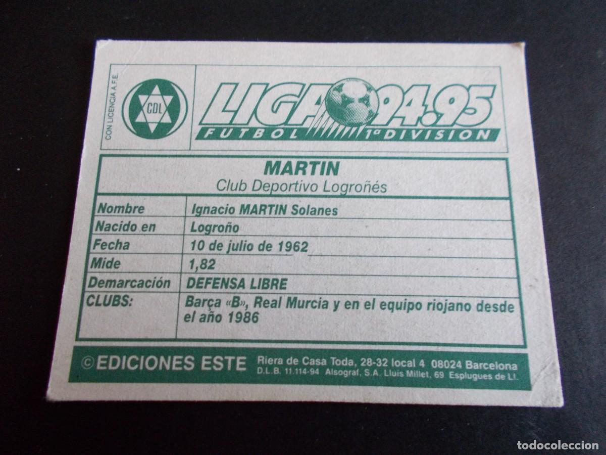 Cromos de f&uacute;tbol: ESTE 94-95 BAJA MARTIN LOGRO&Ntilde;ES SIN PEGAR - Foto 2