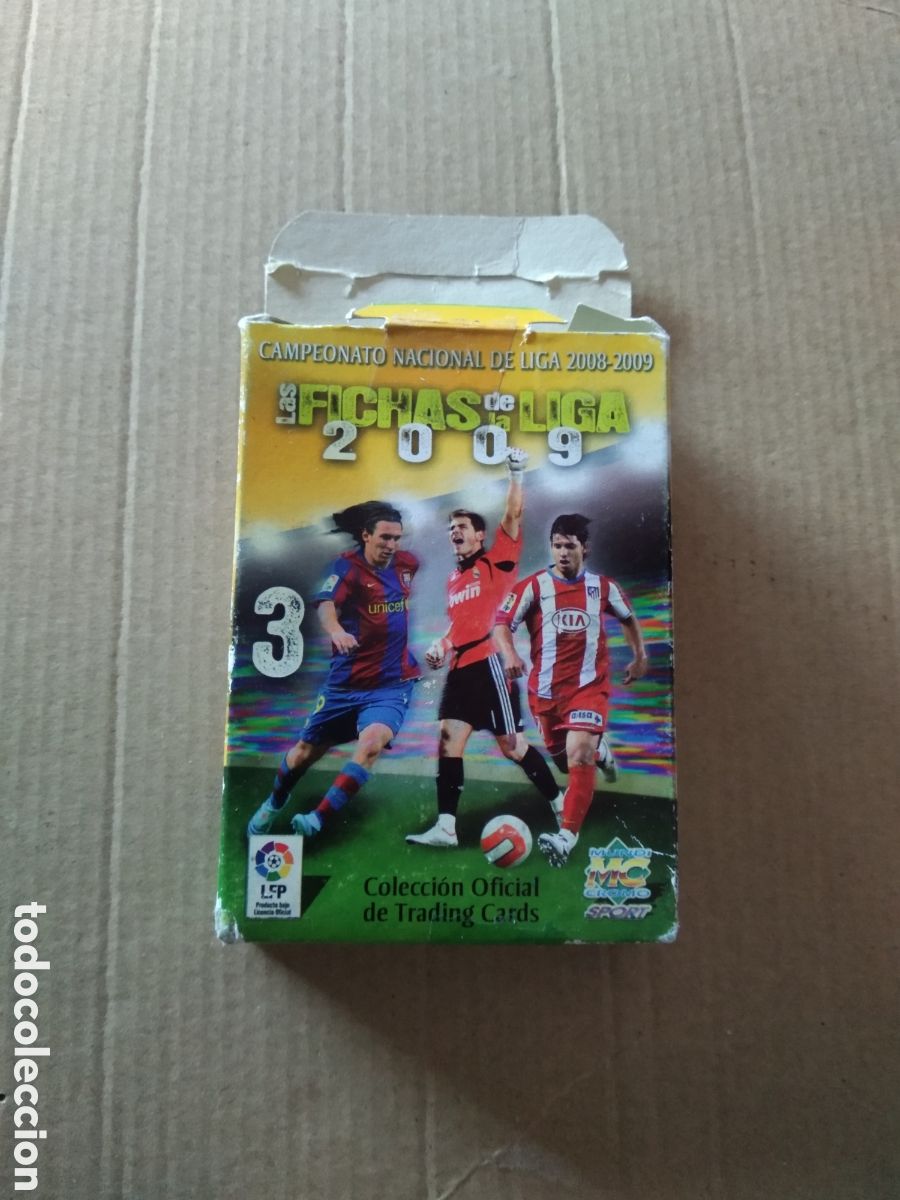 Cromos de F&uacute;tbol: CAJA VACIA AMARILLO CROMO FUTBOL FICHAS DE LA LIGA 2008-2009 MUNDICROMO 08-09 MESSI CASILLAS AG&Uuml;ERO