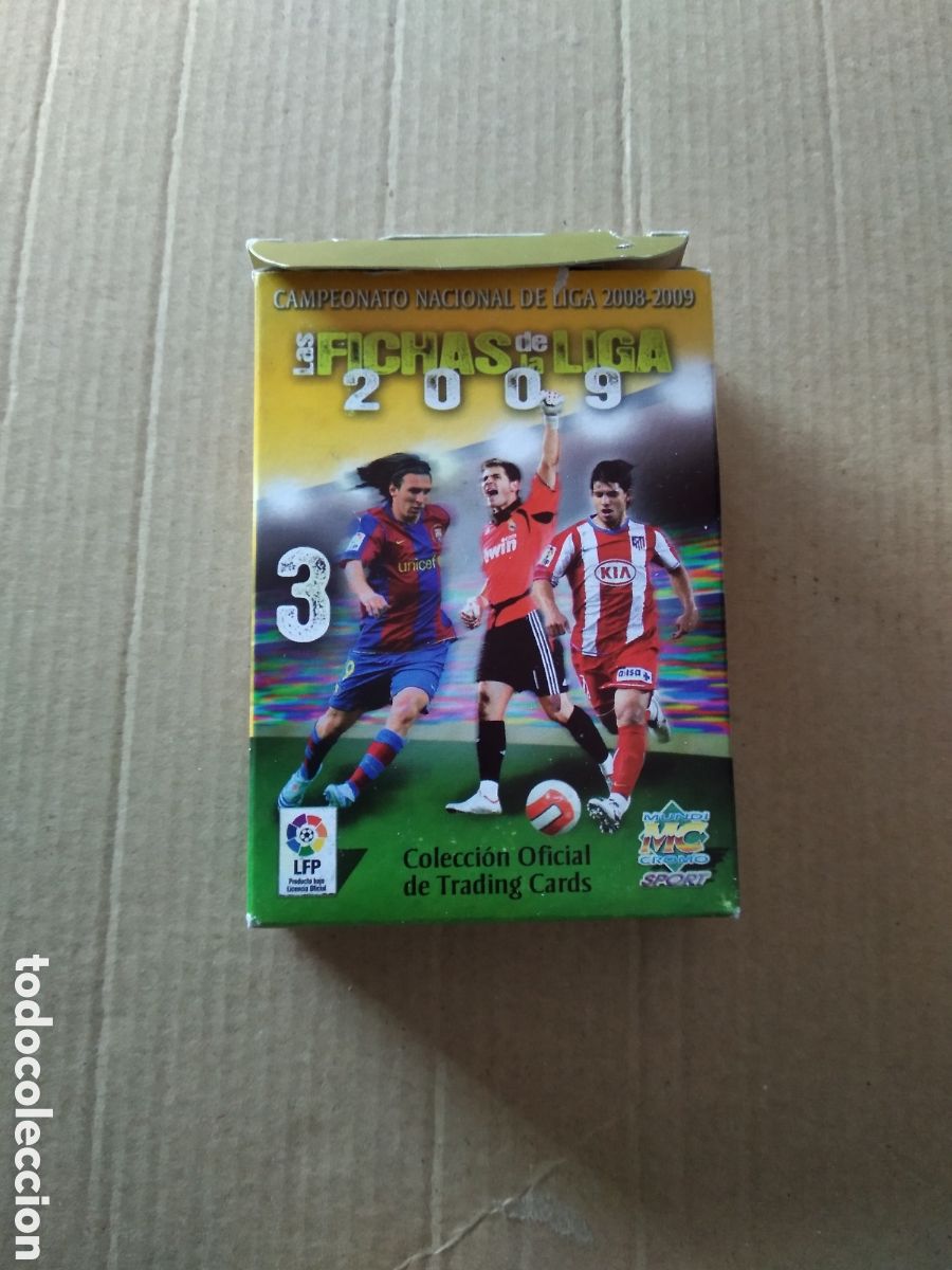 Cromos de F&uacute;tbol: CAJA VACIA AMARILLO CROMO FUTBOL FICHAS DE LA LIGA 2008-2009 MUNDICROMO 08-09 MESSI CASILLAS AG&Uuml;ERO
