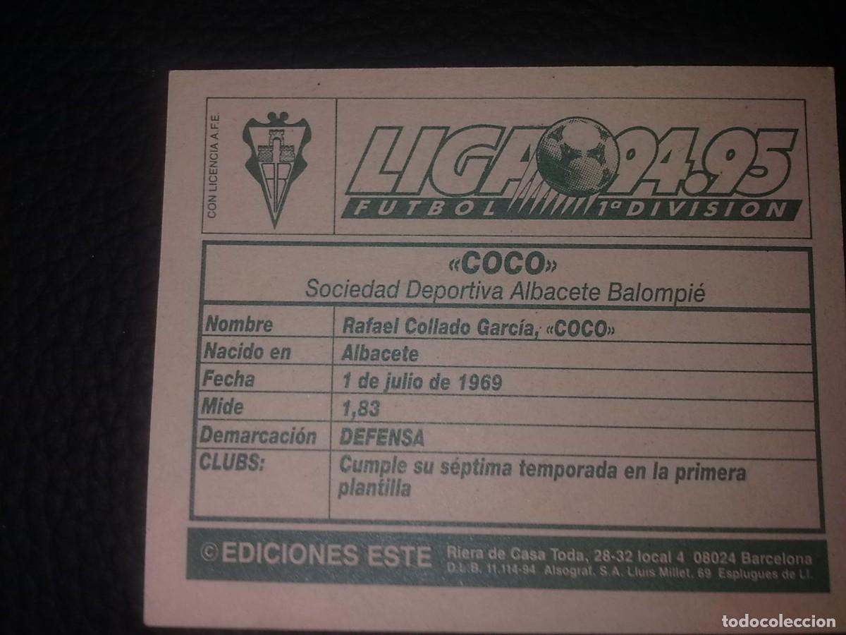 Cromos de f&uacute;tbol: ESTE 94 95 SIN PEGAR COCO ALBACETE - Foto 2