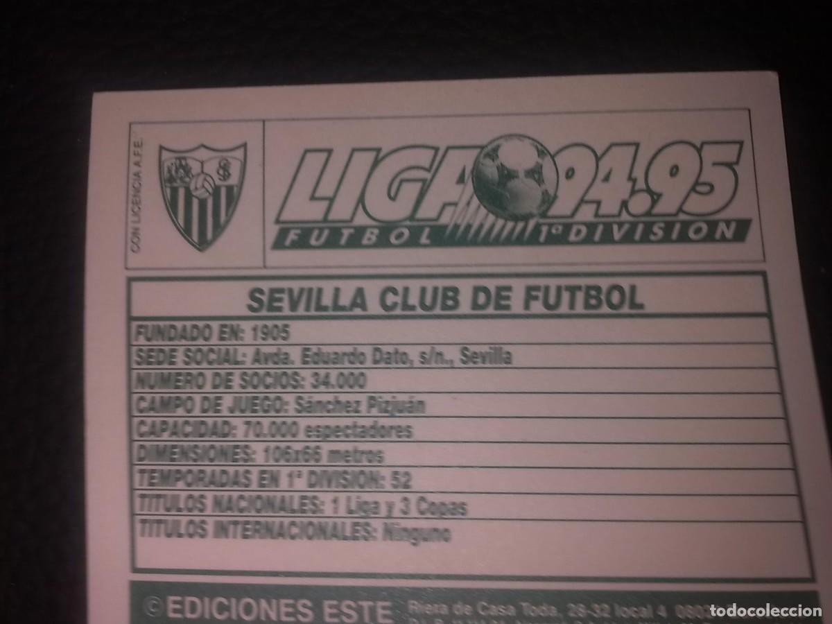 Cromos de f&uacute;tbol: ESTE 94 95 SIN PEGAR ESCUDO DEL SEVILLA - Foto 2