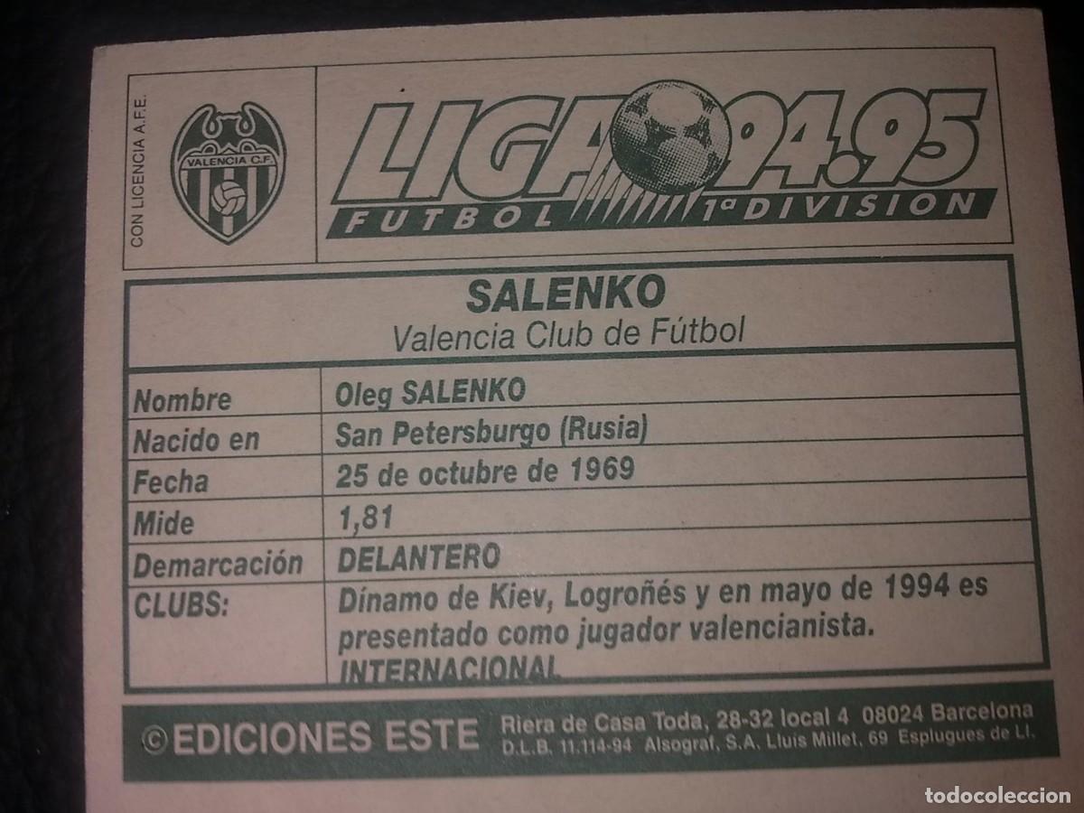 Cromos de f&uacute;tbol: ESTE 94 95 SIN PEGAR SELENKO VALENCIA - Foto 2
