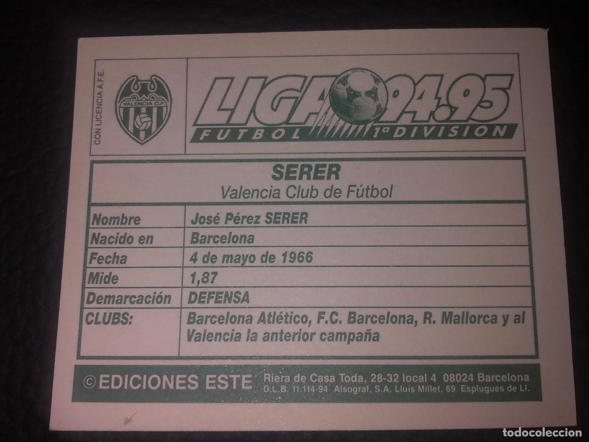 Cromos de f&uacute;tbol: ESTE 94 95 SIN PEGAR SERER VALENCIA - Foto 2