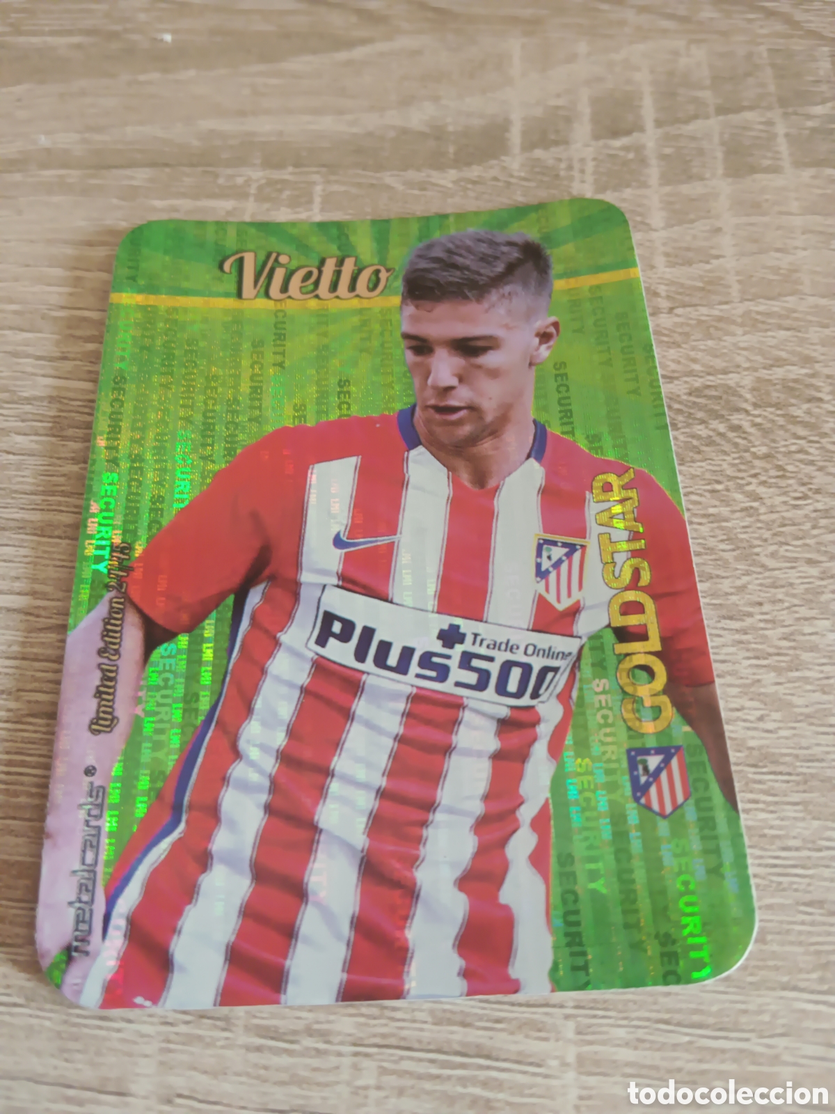 Figurine di Calcio: Mundicromo las fichas de la liga 2015 Goldstar Vietto Atl&eacute;tico de Madrid fondo security