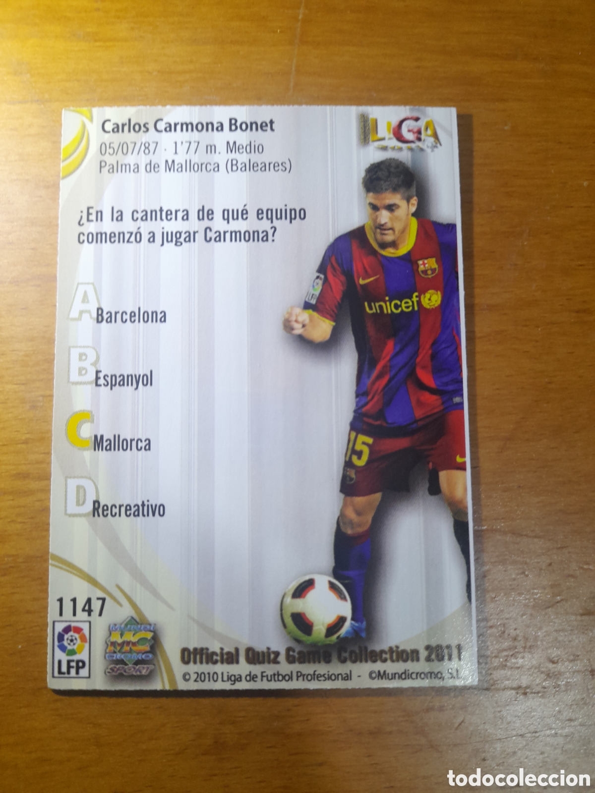 Cartes &agrave; collectionner de Football: N&deg;1147 Carmona Mundicromo 2010/2011