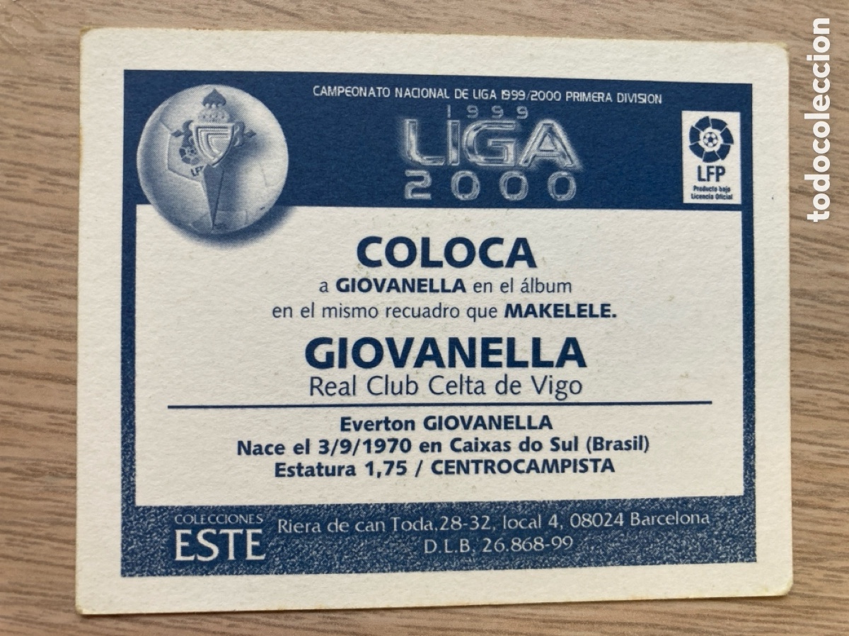 Cromos de f&uacute;tbol: Giovanella coloca Celta Este 99 00 sin pegar - Foto 2