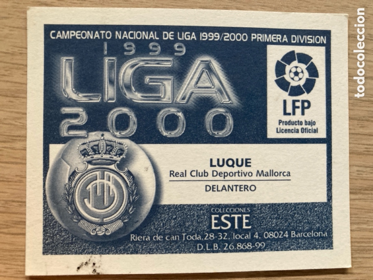 Cromos de f&uacute;tbol: Luque Baja Mallorca Este 99 00 sin pegar - Foto 2
