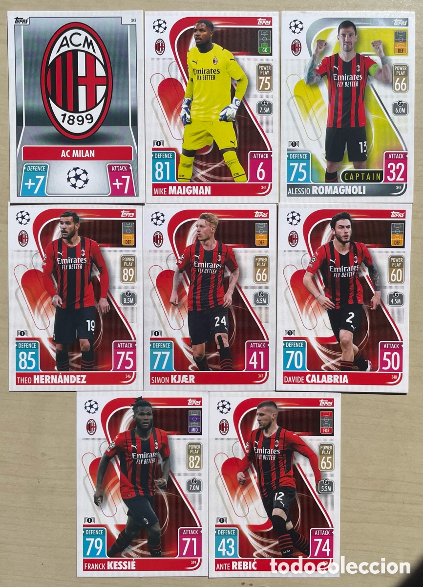 Figurine di Calcio: LOTE 8 FICHAS AC MILAN TOPPS CHAMPIONS LEAGUE FICHAS ALBUM MATCH ATTAX 2021 2022 21 22