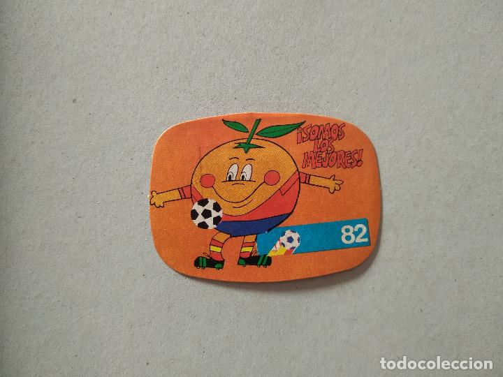 Cromos de F&uacute;tbol: MASCOTA SOMOS LOS MEJORES ESPA&Ntilde;A 82 CROMO FUTBOL MUNDIAL 1982 REYAUCA EL NARANJITO WORLD CUP
