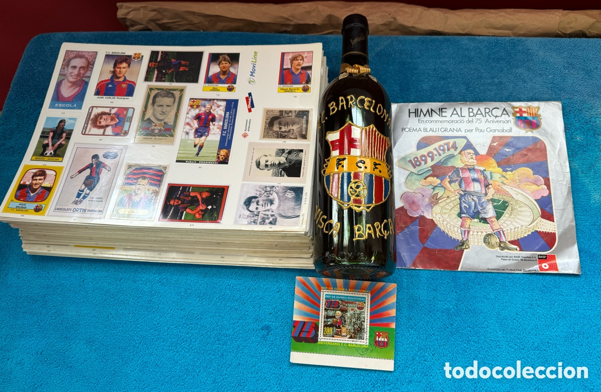 Cromos de f&uacute;tbol: Pack del Bar&ccedil;a cromos + Botella + Disco Vinilo + Sello - Foto 1